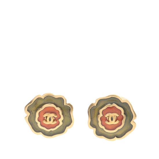 Pendientes de botón con camelia de esmalte CC de segunda mano - Image 1