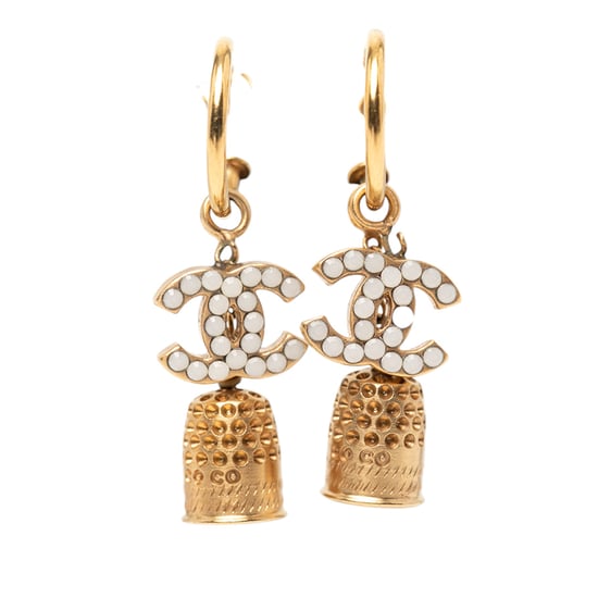 Pendientes de Campana Colgantes de Esmalte CC Chapados en Oro de Segunda Mano - Image 1