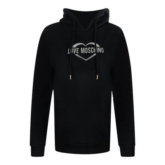 Sudadera Con Capucha Negra Love Moschino Con Logotipo De Corazón Plateado - Image 1