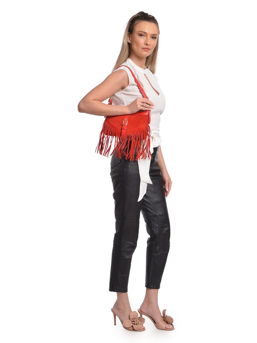 Anna Luchini Rojo Bolso de cuero - Image 5