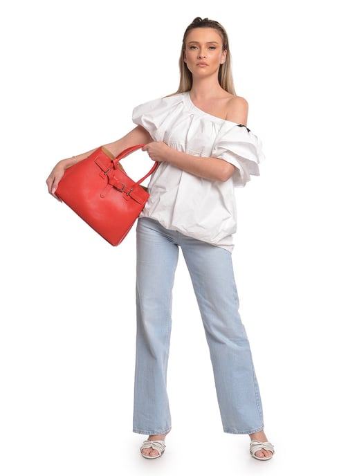 Anna Luchini Rojo Bolso de cuero - Image 5