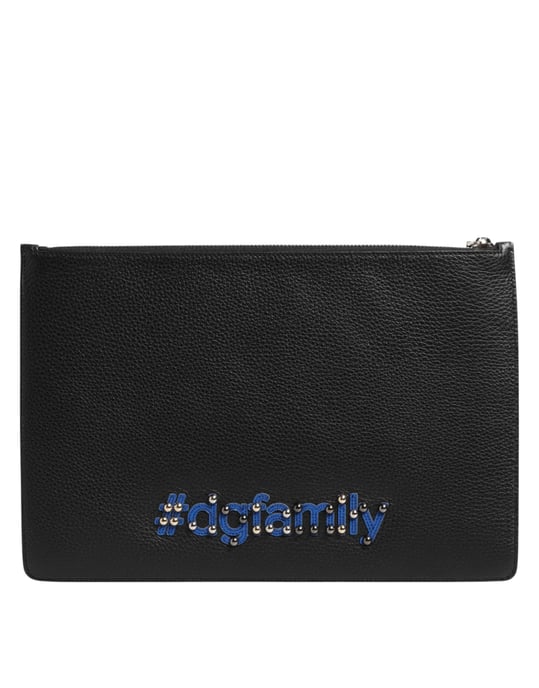 Bolso de mano decorado en cuero negro de Dolce & Gabbana #DGFAMILY para hombres - Image 4