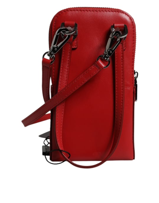 Bolso bandolero de cuero rojo Dolce & Gabbana con correa para el cuello. - Image 4