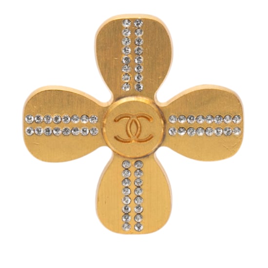 Broche de trébol chapado en oro con cristales de imitación de segunda mano - Image 1