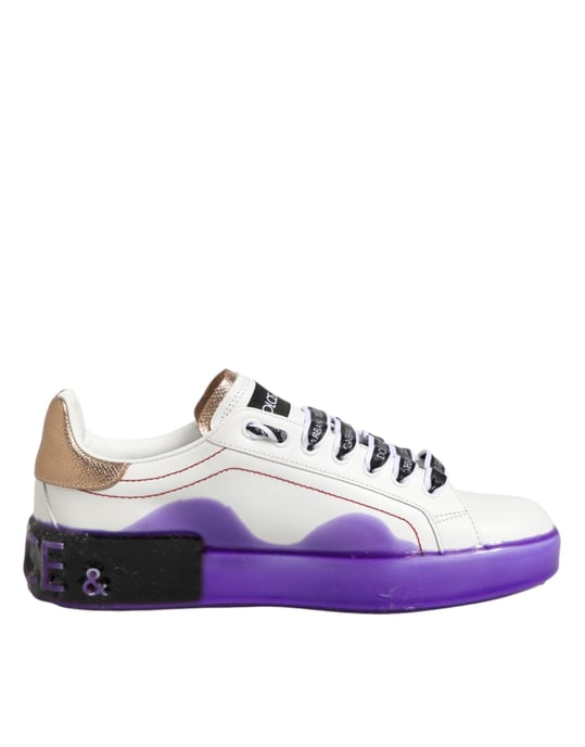 Zapatillas bajas de cuero blanco y morado de Dolce & Gabbana - Image 2
