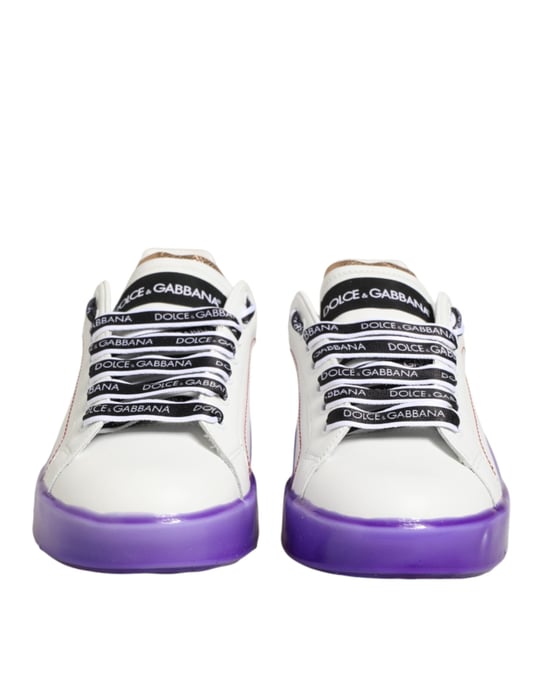 Zapatillas bajas de cuero blanco y morado de Dolce & Gabbana - Image 3