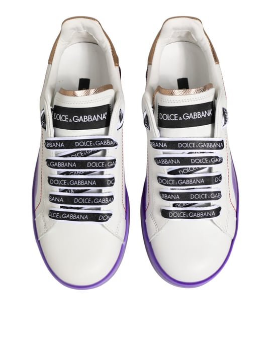 Zapatillas bajas de cuero blanco y morado de Dolce & Gabbana - Image 4