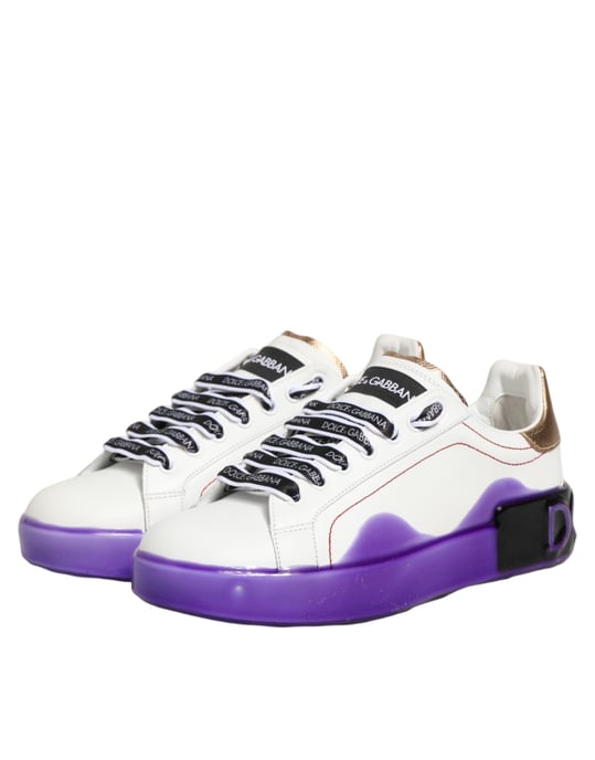 Zapatillas bajas de cuero blanco y morado de Dolce & Gabbana - Image 5
