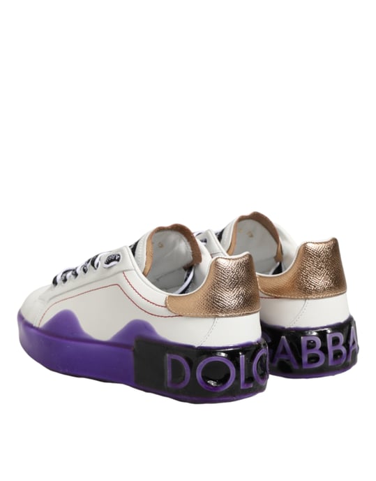 Zapatillas bajas de cuero blanco y morado de Dolce & Gabbana - Image 6