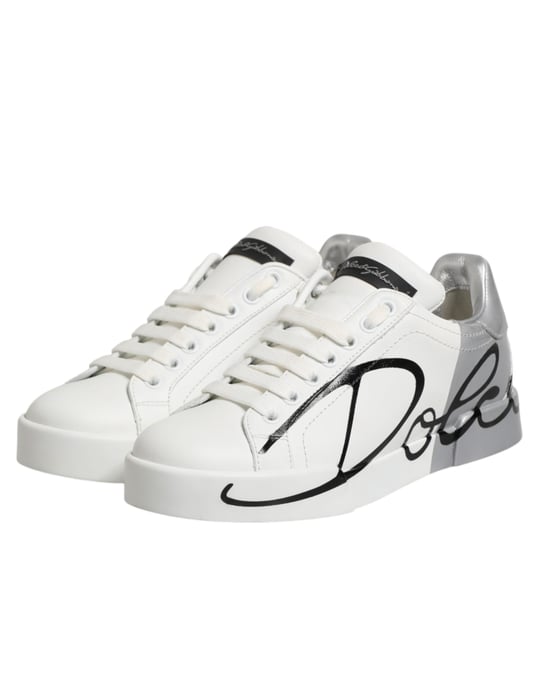 Zapatillas de cuero bajas blancas y grises Dolce & Gabbana - Image 5
