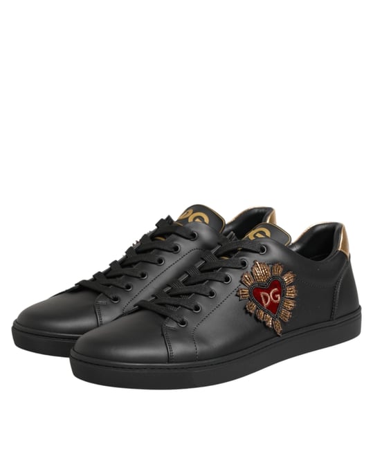 Zapatillas de piel negra adornadas con corazón de Dolce & Gabbana - Image 4
