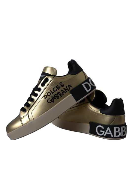 Zapatillas de Cuero de Vitela Dolce & Gabbana Gold Portofino para Mujer - Image 1
