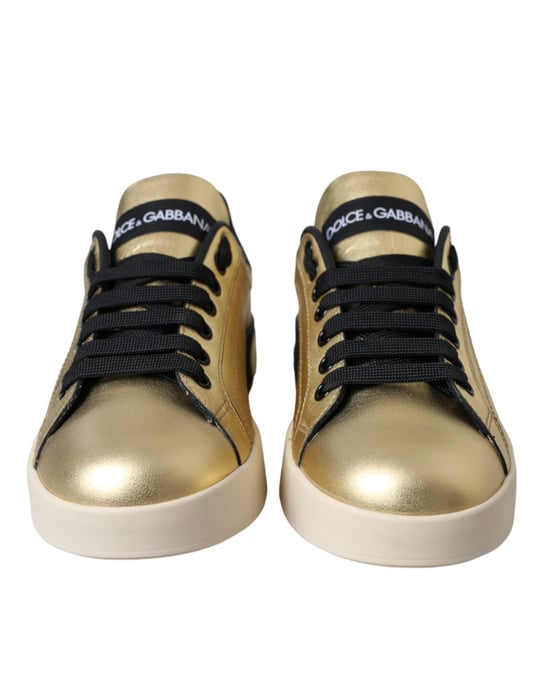 Zapatillas de Cuero de Vitela Dolce & Gabbana Gold Portofino para Mujer - Image 2