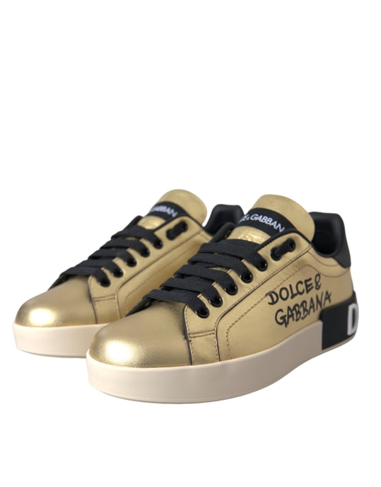 Zapatillas de Cuero de Vitela Dolce & Gabbana Gold Portofino para Mujer - Image 3