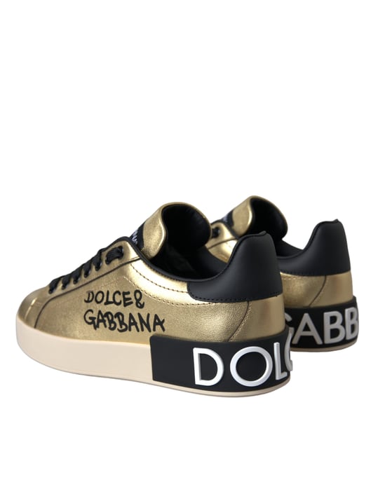 Zapatillas de Cuero de Vitela Dolce & Gabbana Gold Portofino para Mujer - Image 4