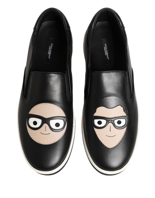 Zapatillas de Cuero Negros con Figuras Firmadas de Dolce & Gabbana - Image 4