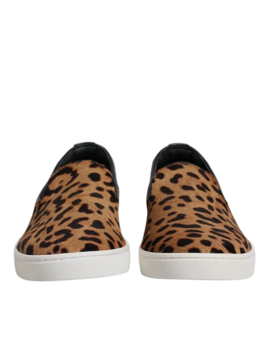 Zapatillas de piel de ternera marrón con pelo de leopardo de Dolce & Gabbana - Image 2
