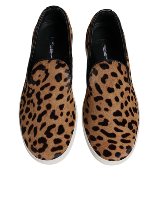 Zapatillas de piel de ternera marrón con pelo de leopardo de Dolce & Gabbana - Image 3