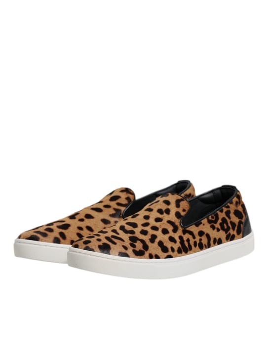 Zapatillas de piel de ternera marrón con pelo de leopardo de Dolce & Gabbana - Image 4