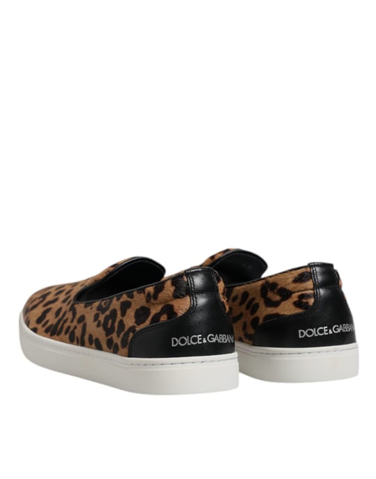 Zapatillas de piel de ternera marrón con pelo de leopardo de Dolce & Gabbana - Image 5