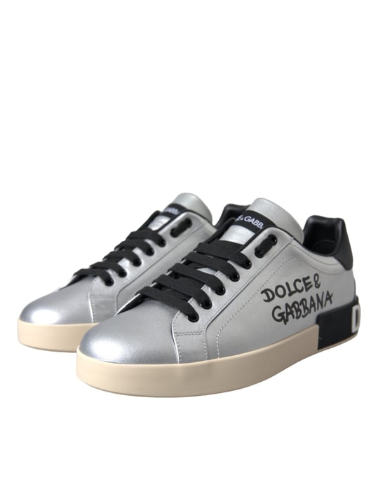 Zapatillas para hombre Dolce & Gabbana Silver Portofino de cuero de ternera - Image 3