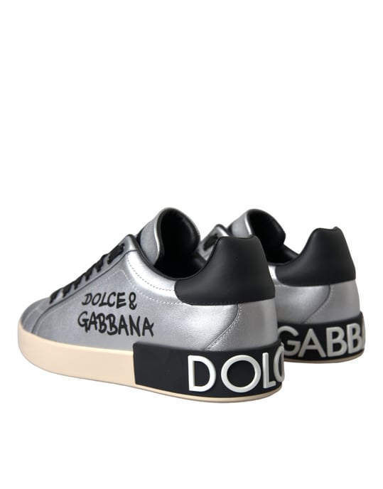 Zapatillas para hombre Dolce & Gabbana Silver Portofino de cuero de ternera - Image 4