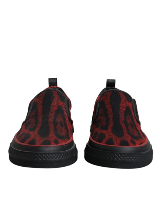 Zapatillas bajas de algodón para hombres Dolce & Gabbana en rojo y negro con estampado de leopardo - Image 2