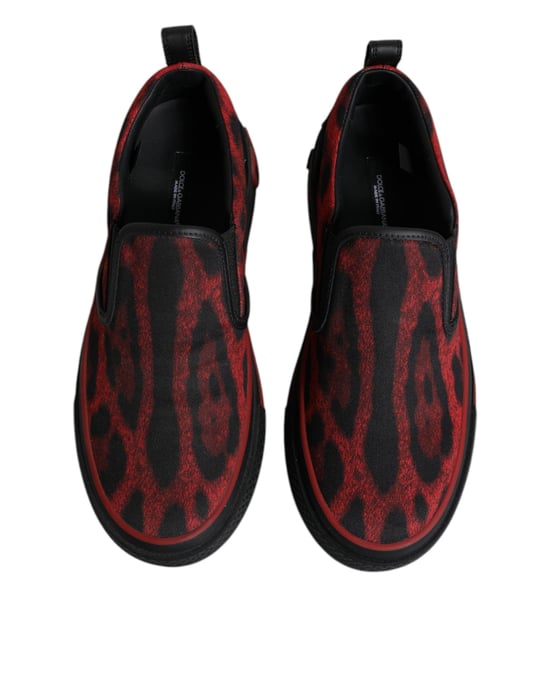 Zapatillas bajas de algodón para hombres Dolce & Gabbana en rojo y negro con estampado de leopardo - Image 3