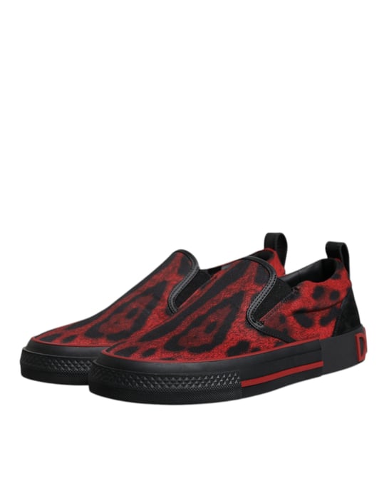 Zapatillas bajas de algodón para hombres Dolce & Gabbana en rojo y negro con estampado de leopardo - Image 4