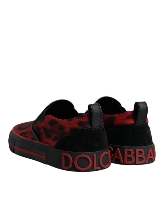Zapatillas bajas de algodón para hombres Dolce & Gabbana en rojo y negro con estampado de leopardo - Image 5