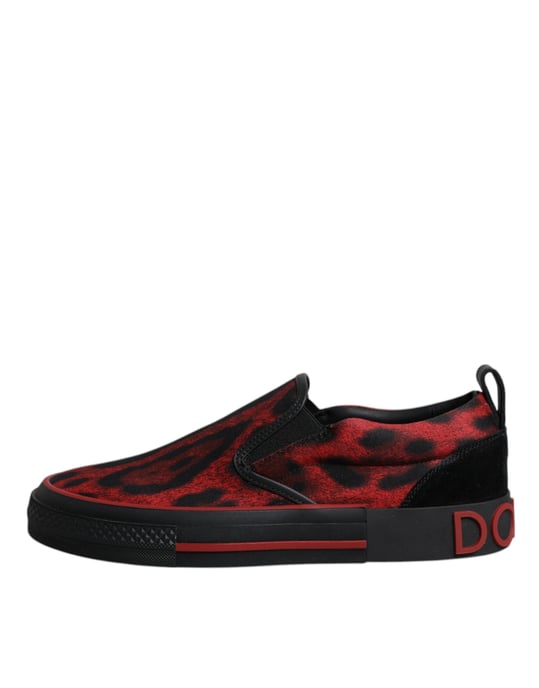 Zapatillas bajas de algodón para hombres Dolce & Gabbana en rojo y negro con estampado de leopardo - Image 6