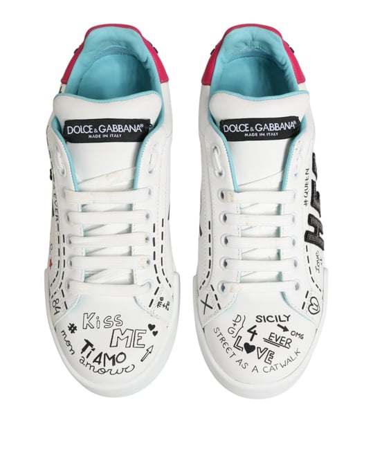 Zapatillas bajas de cuero blanco con grafiti Dolce & Gabbana - Image 4