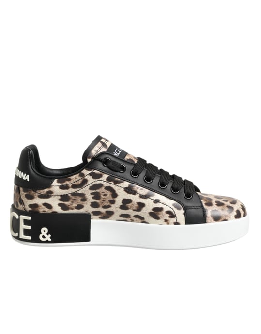 Zapatillas bajas de cuero marrón con estampado de leopardo de Dolce & Gabbana - Image 1