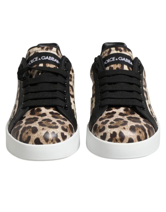 Zapatillas bajas de cuero marrón con estampado de leopardo de Dolce & Gabbana - Image 2