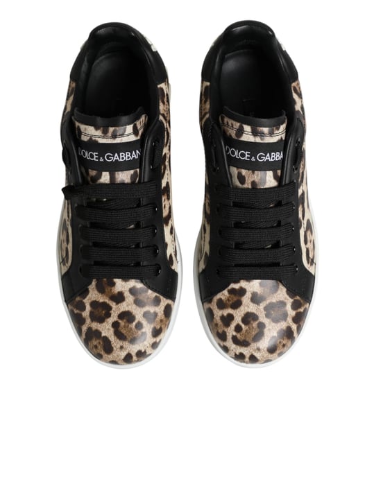 Zapatillas bajas de cuero marrón con estampado de leopardo de Dolce & Gabbana - Image 3