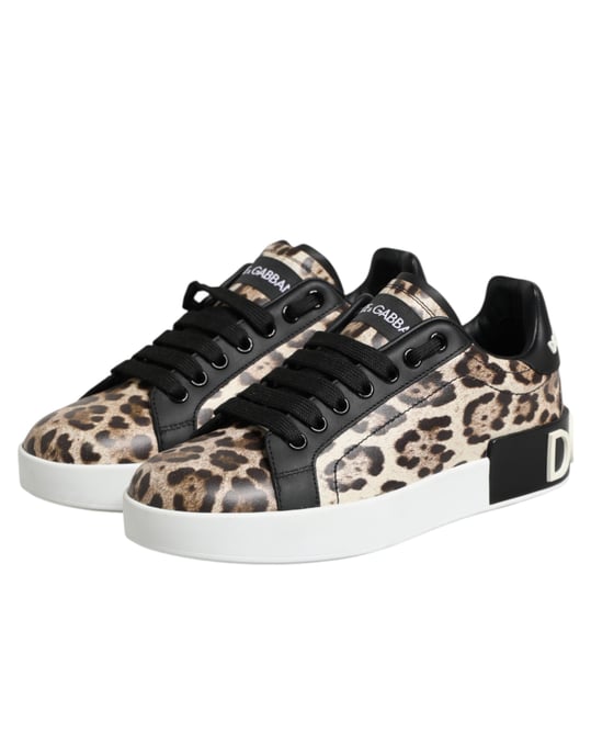 Zapatillas bajas de cuero marrón con estampado de leopardo de Dolce & Gabbana - Image 4