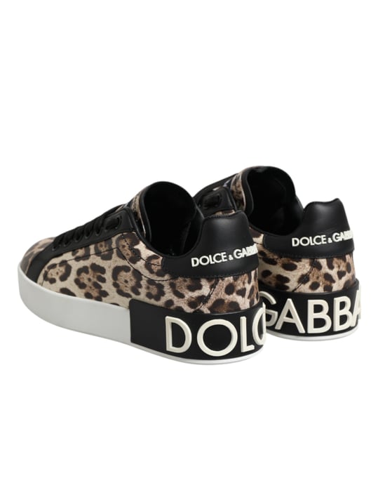 Zapatillas bajas de cuero marrón con estampado de leopardo de Dolce & Gabbana - Image 5