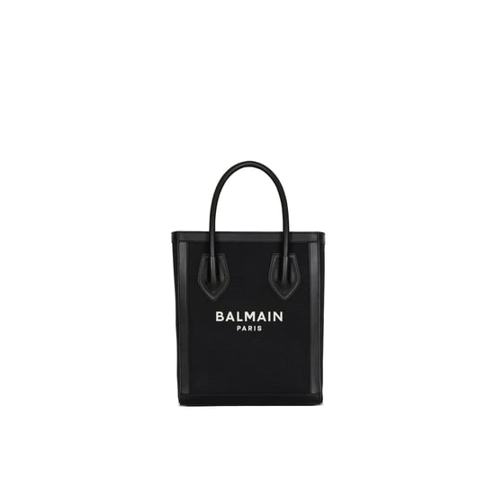 Bolso tote de lona con ribete de cuero de Balmain - Image 1