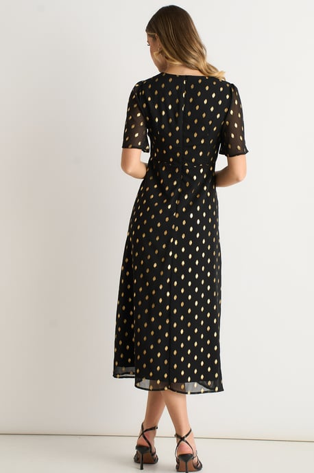 Vestido Midi Skater de Foil con Escote en V Negro - Image 4