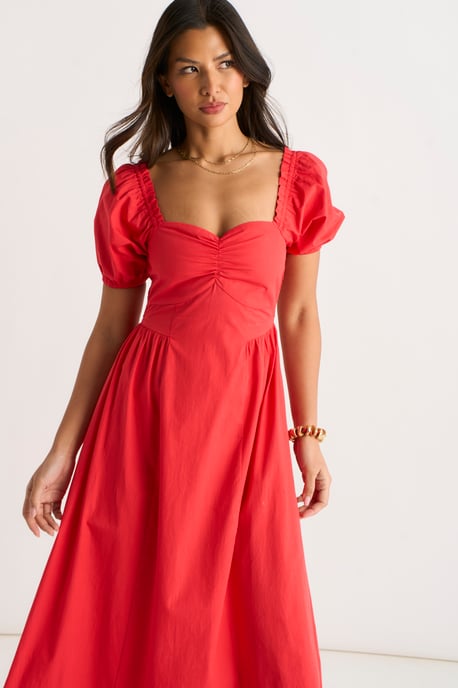 Vestido midi con mangas abullonadas rojo gitano - Image 2
