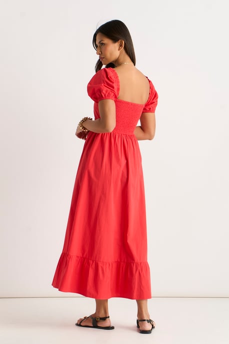 Vestido midi con mangas abullonadas rojo gitano - Image 4