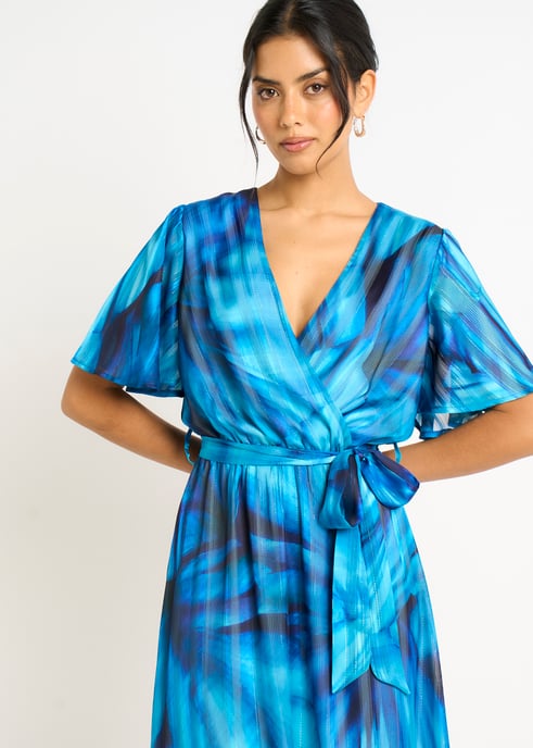 Vestido midi cruzado con estampado tie dye azul - Image 2