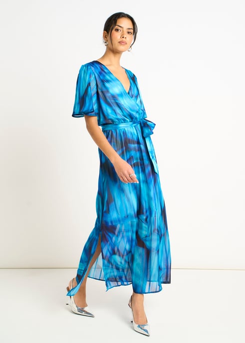Vestido midi cruzado con estampado tie dye azul - Image 3