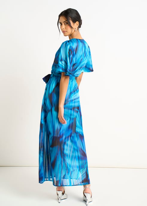 Vestido midi cruzado con estampado tie dye azul - Image 4