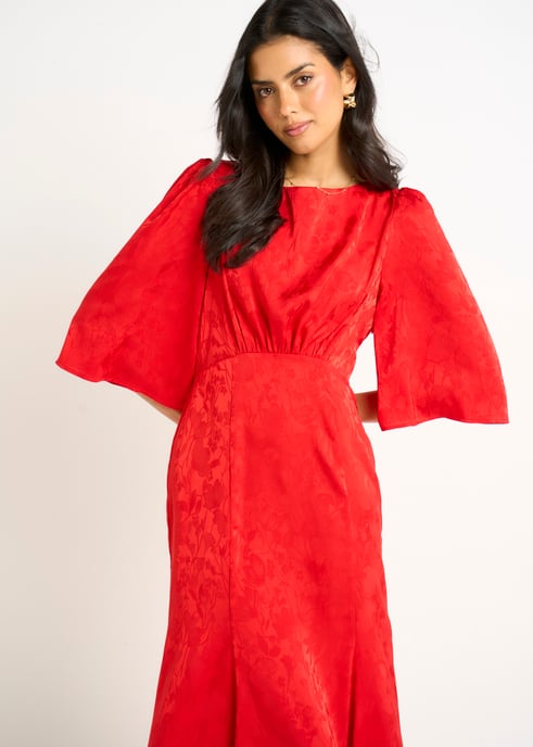 Vestido midi de satén rojo jacquard - Image 2