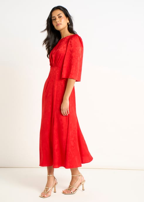 Vestido midi de satén rojo jacquard - Image 3