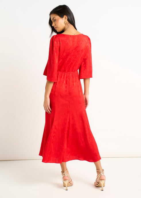 Vestido midi de satén rojo jacquard - Image 4