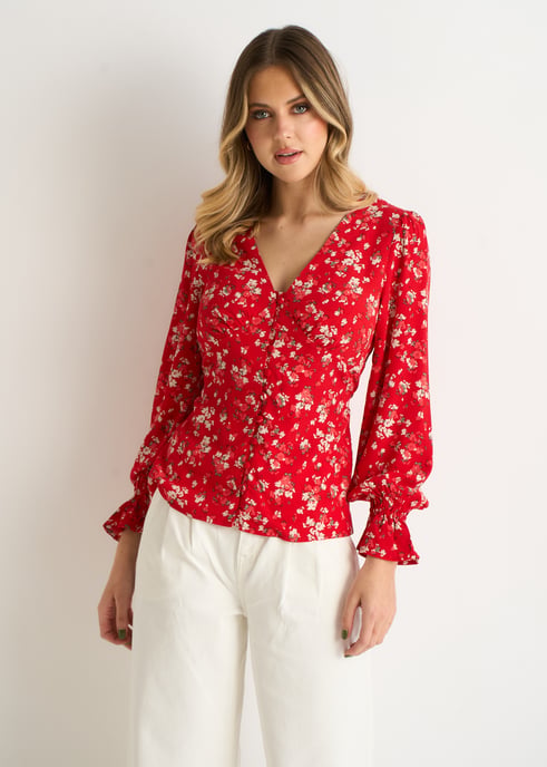 Blusa roja con botones de viscosa Ecovero - Image 2