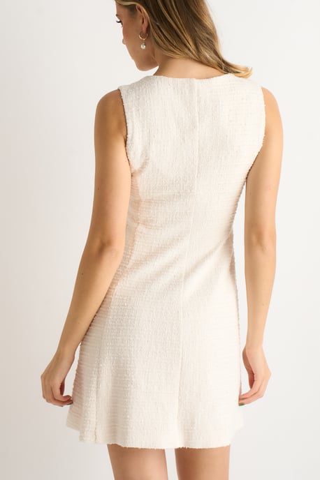 Vestido mini con botones de punto bouclé color crema - Image 4