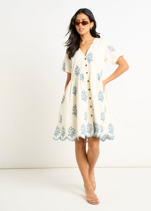 Vestido mini con bordado de algodón y malvavisco - Image 1